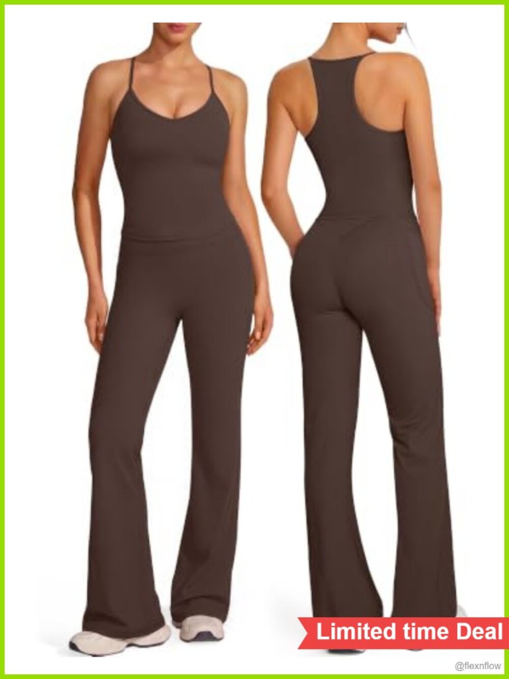 OMKAGI Racerback Workout Set with Pocket Flare Leggings